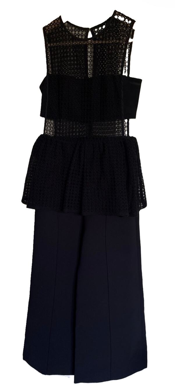 Self-Portrait Black Eyelet Lace Peplum Culotte Jumpsuit - Size 6